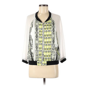 Minty Meets Munt Lightweight Bomber Jacket Sheer Sleeves Yellow Floral Medium